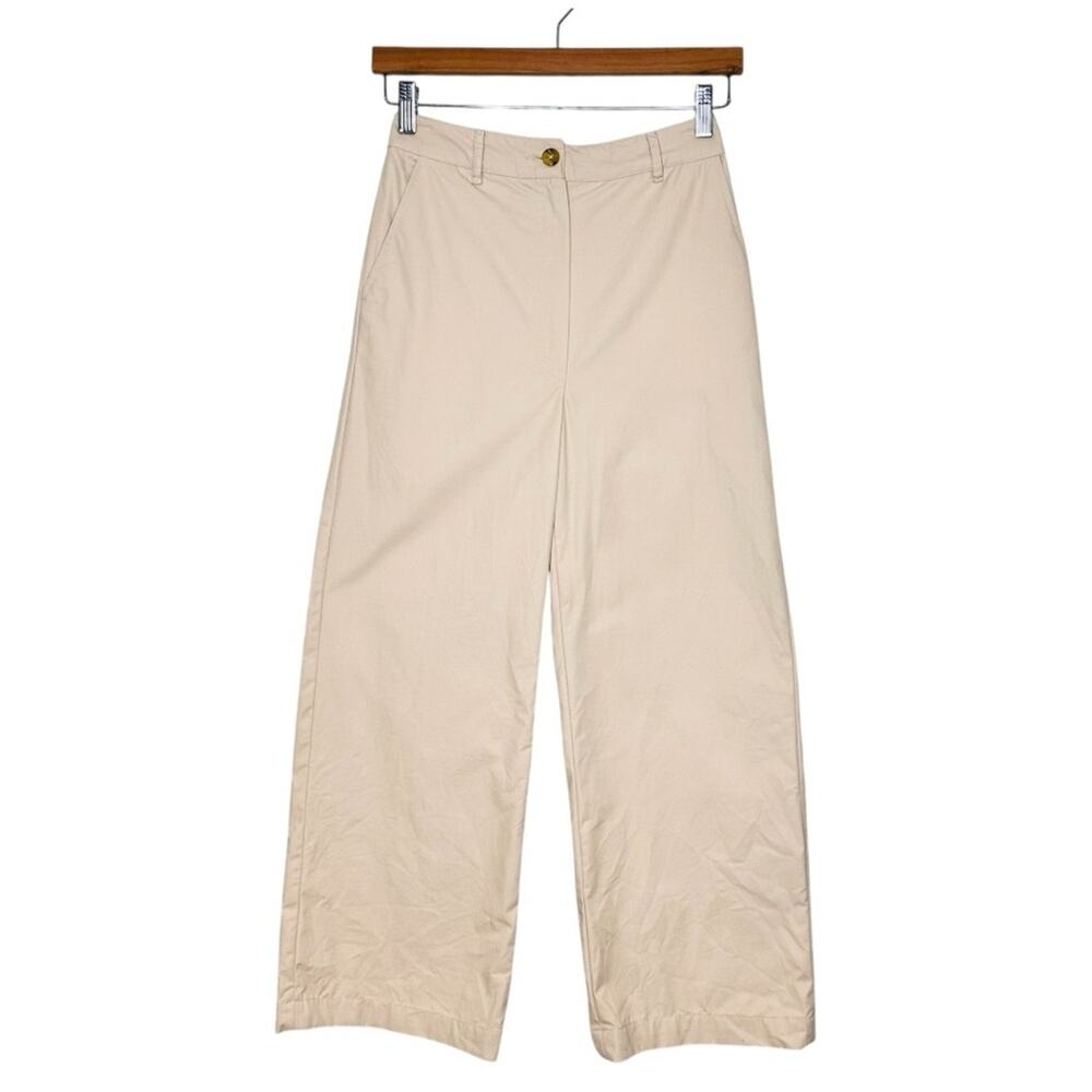 Kookai Wide Leg Crop Pants Size US 0 FR 36 Beige Birch Tan Cotton Neutral Flaw